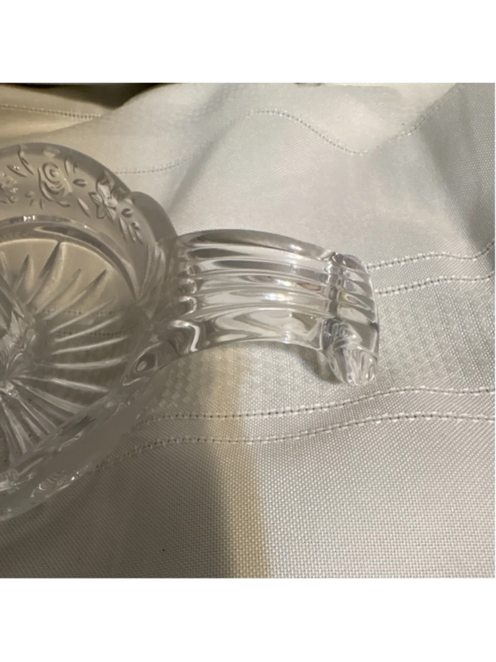 Clear Pressed Glass Floral Candle Holder with Handle Decorative Taper